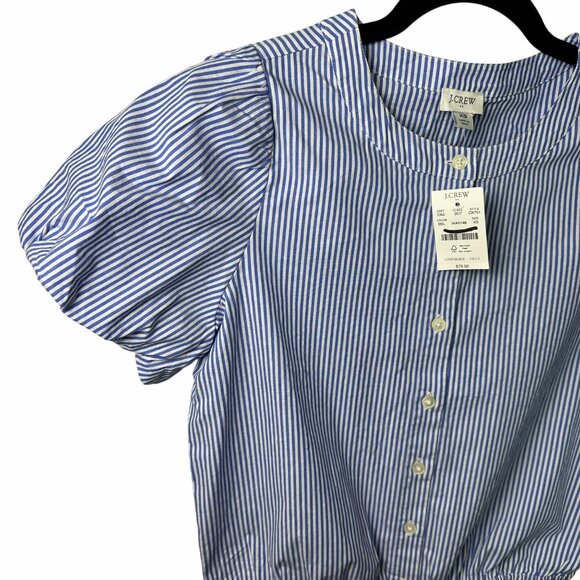 J.Crew Women’s Striped Blouse Puff-Sleeve Tie-Waist Top Banker Blue Sz XS NWT - Picture 8 of 11